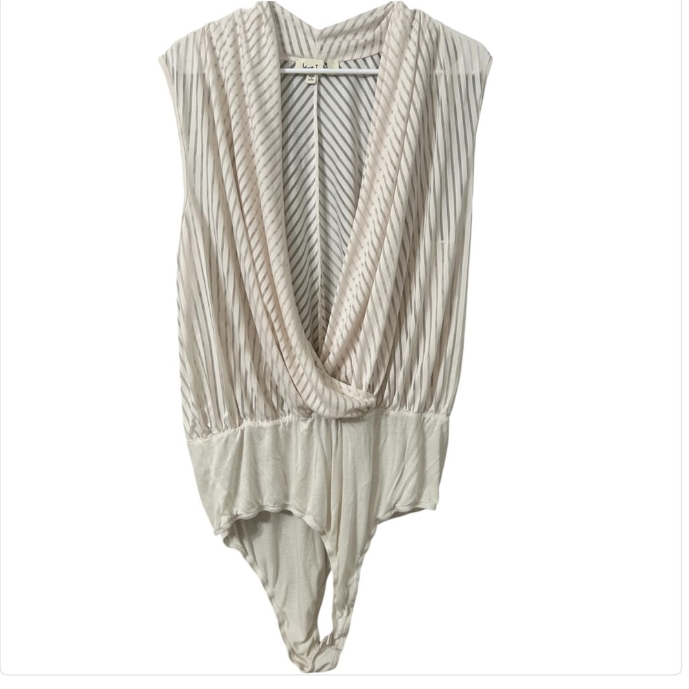 love J Sheer Striped Light Cream Bodysuit Women’s Plus Size 3X
